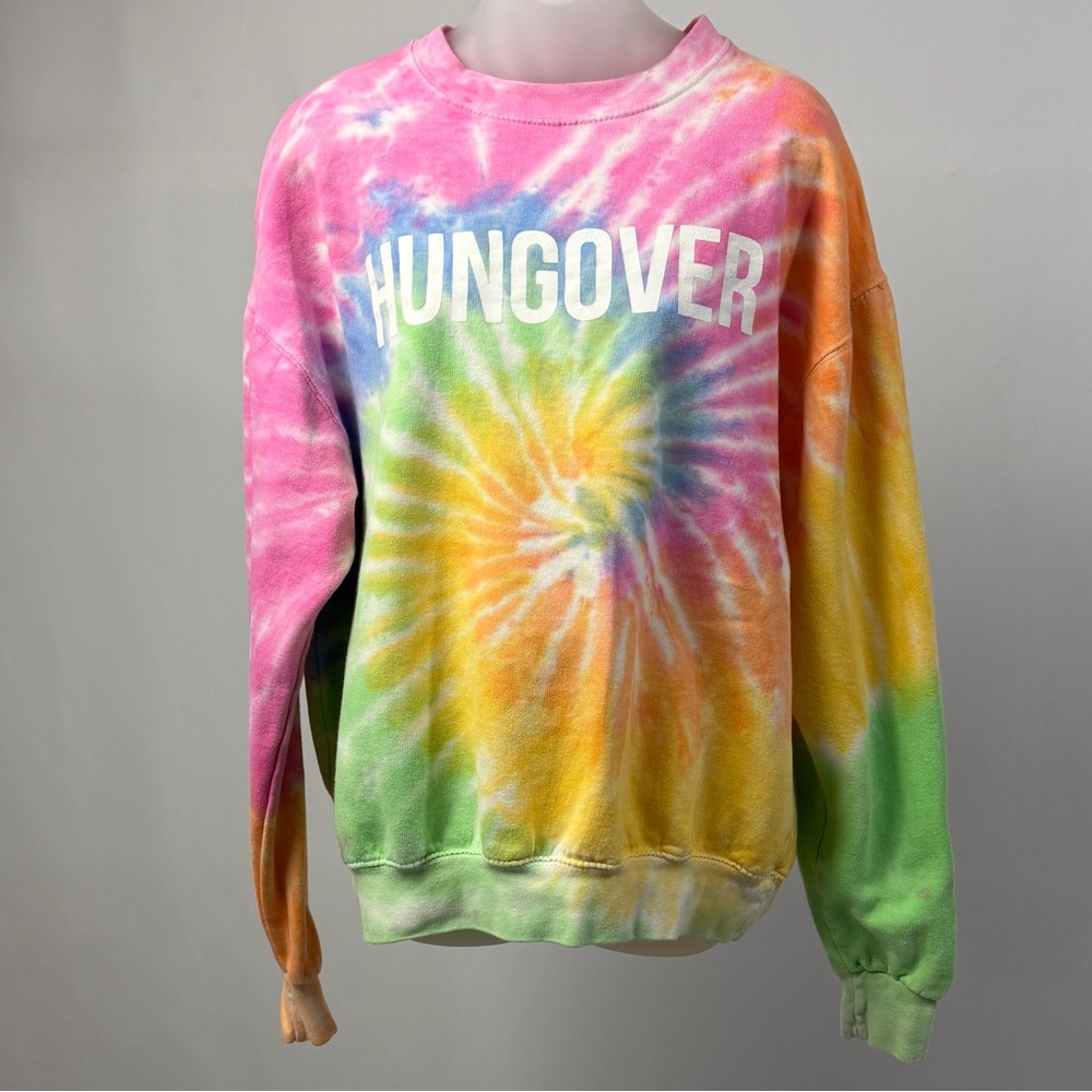 Colortone Tie Dye “Hungover” Graphic Sweatshirt Rainbow Large